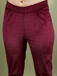 Vishudh Women Embroidered Knitted Velvet Kurta with Trousers & With Dupatta