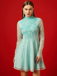 STREET 9 Embellished Sequinned Net A-Line Midi Dress