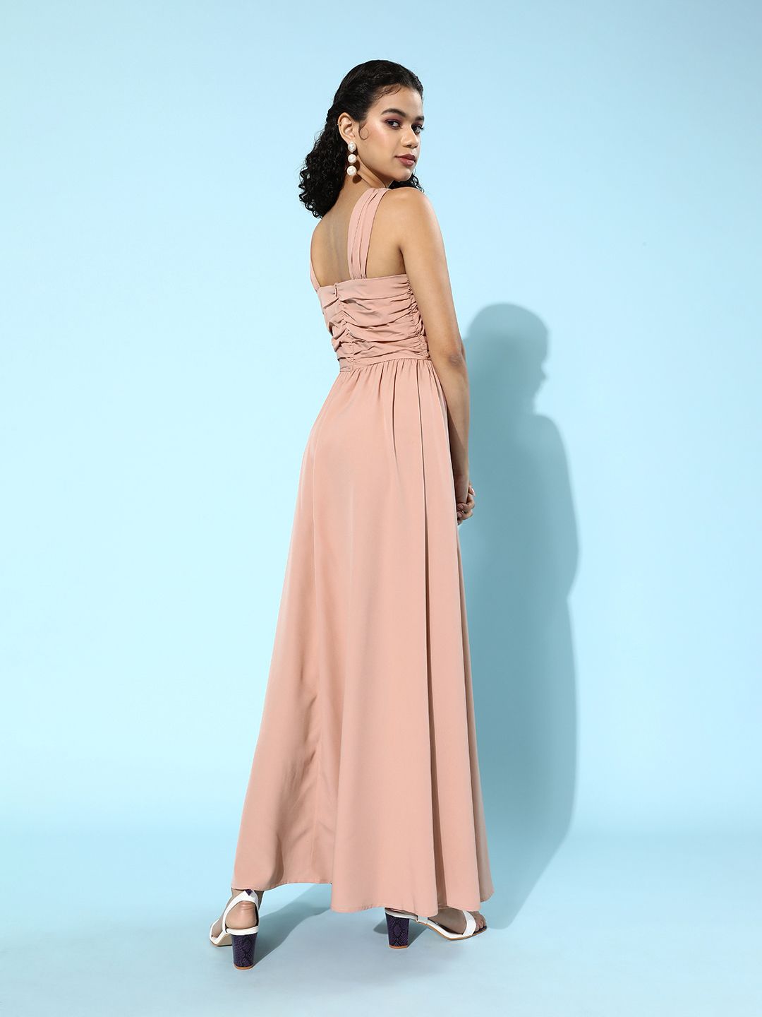 Berrylush Women Pretty Pink Solid Ruched Dress