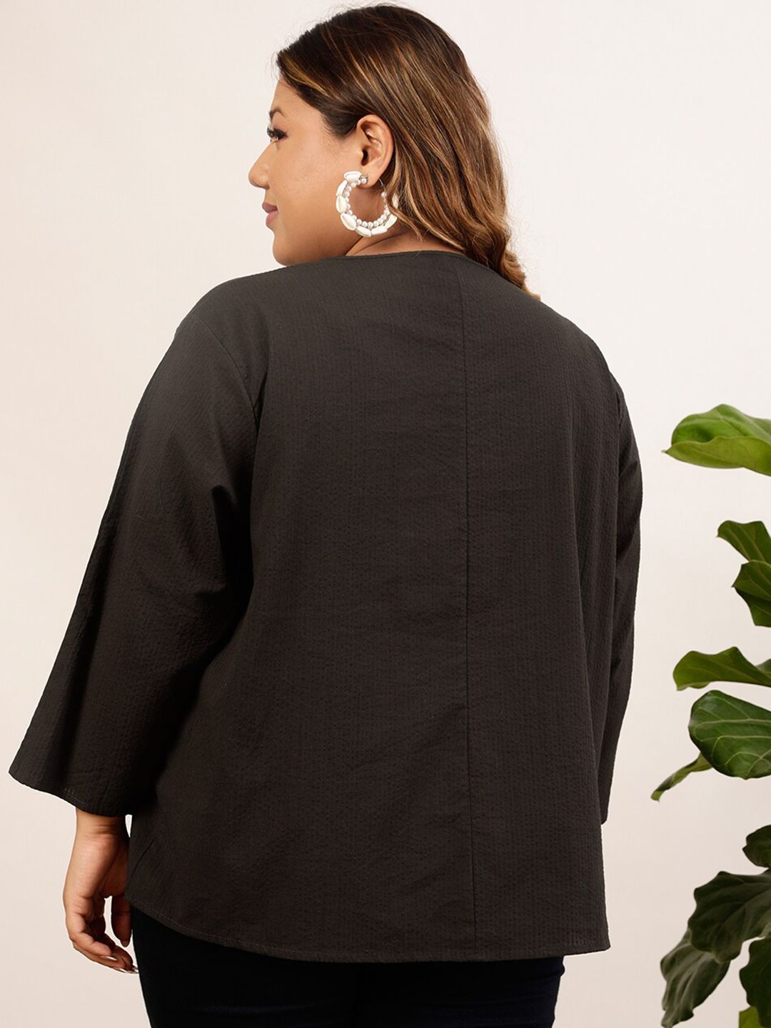 CURVY STREET Plus Size Black Tie-Up Neck Top
