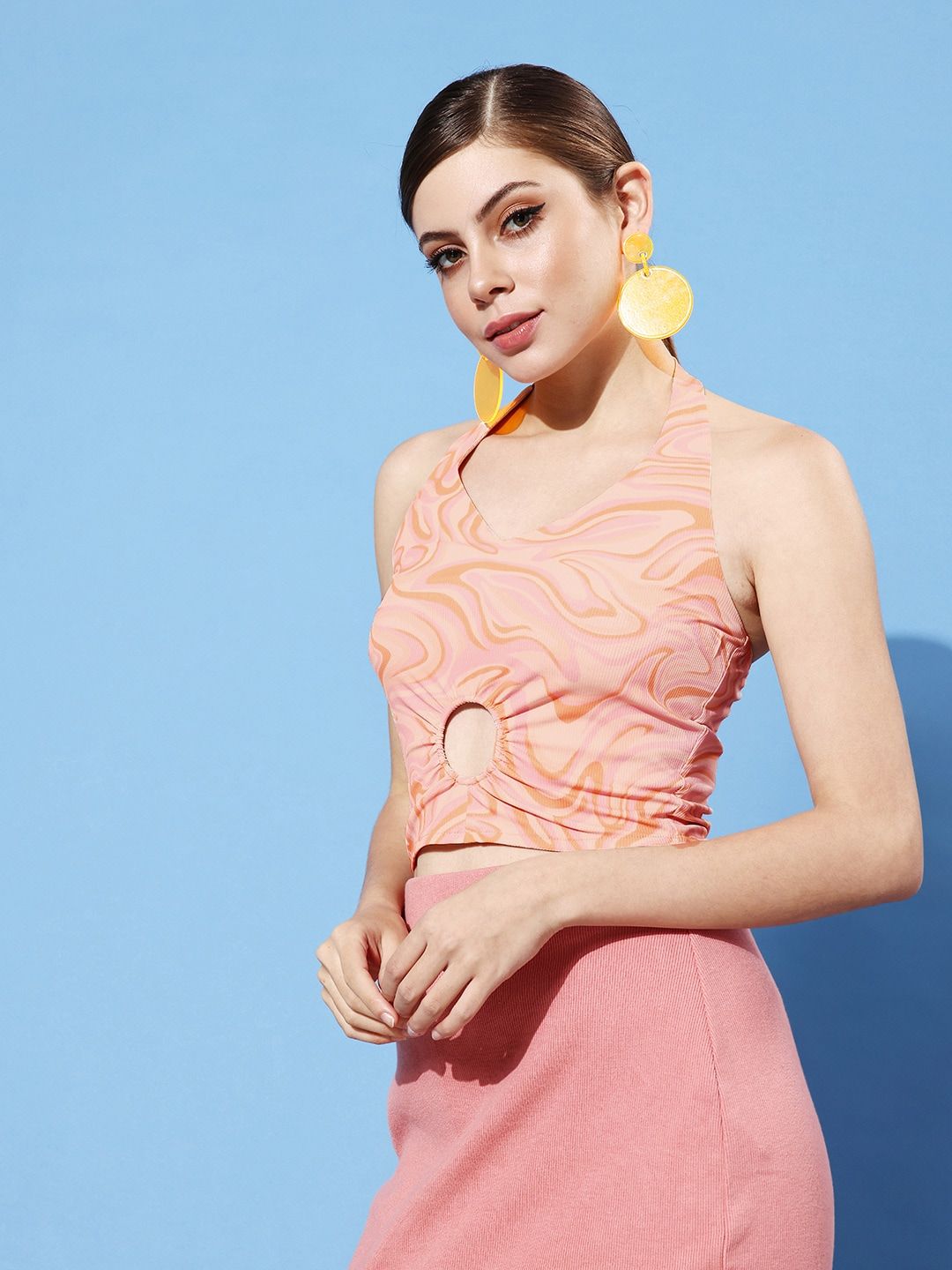 Athena Peach Abstract Twist & Knot Top