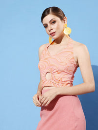 Athena Peach Abstract Twist & Knot Top