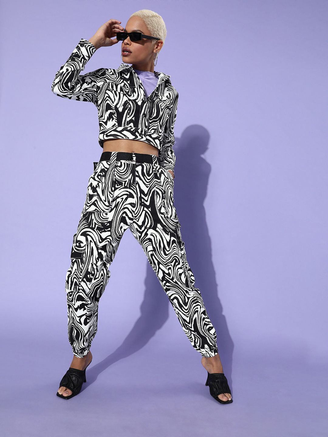 STREET 9 Women White Abstract Cargo Trousers