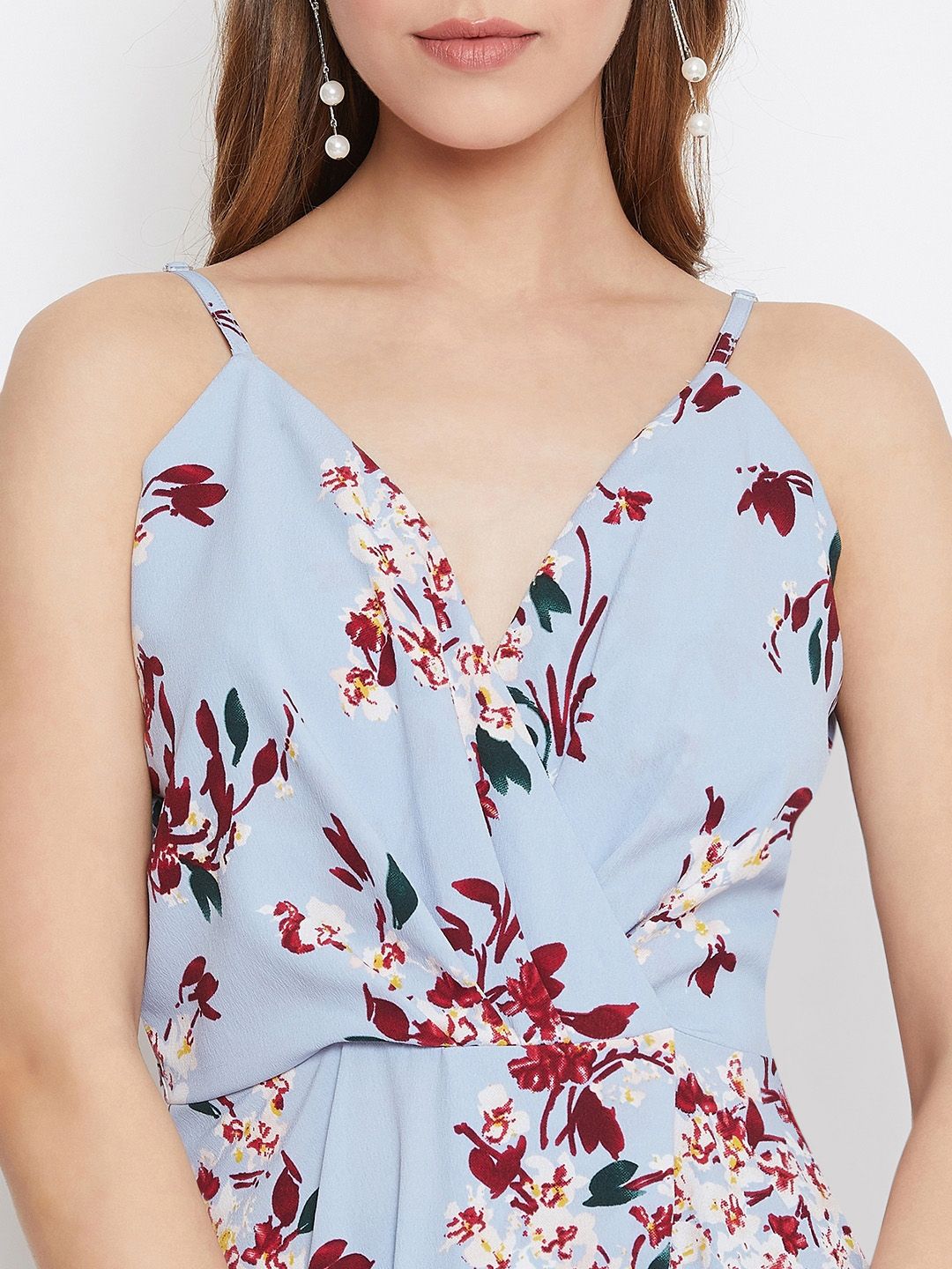 Berrylush Blue Floral Printed Maxi Dress