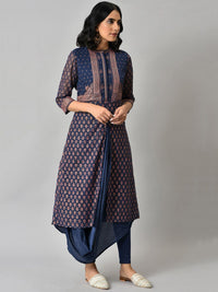 W Festive Geometric Print Georgette A-Line Cowl Hemline Kurta With Tight