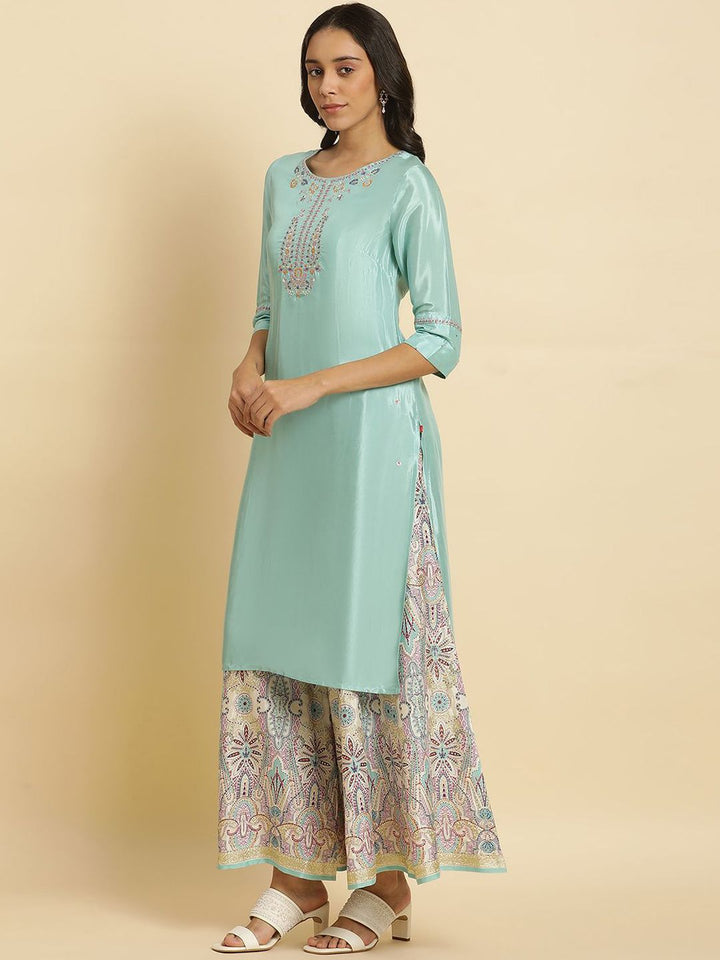 W Floral Embroidered Sequinned Straight Kurta