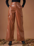 SASSAFRAS Women Brown Straight Fit Cargos Trousers