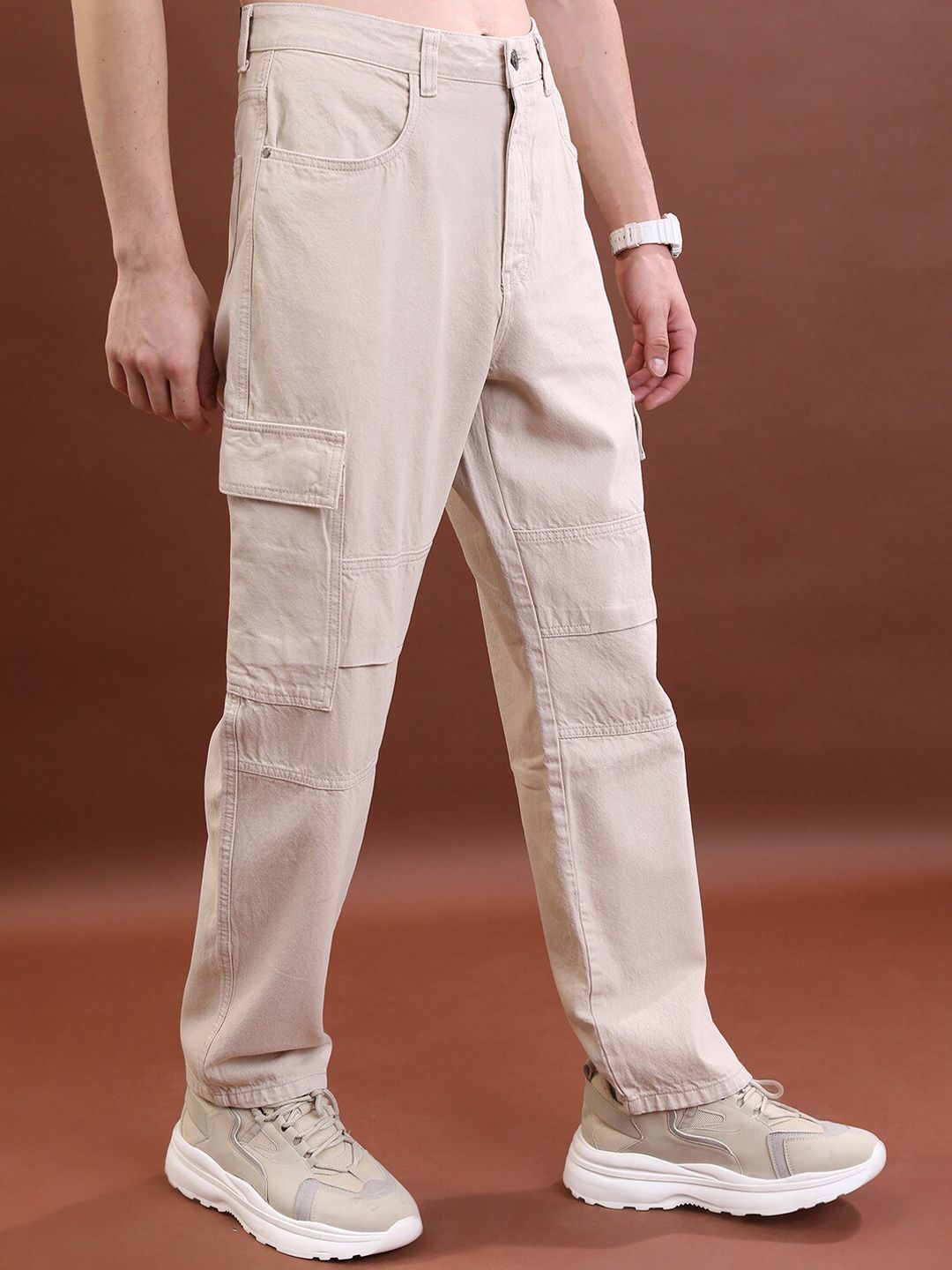 HIGHLANDER Men Khaki Relaxed Fit Clean Look Cotton Jeans