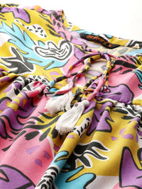 DressBerry Graphic Print Tie-Up Neck Puff Sleeve Top