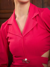 Athena Fuchsia Cut-Out Detailed V-Neck Sheath Dress