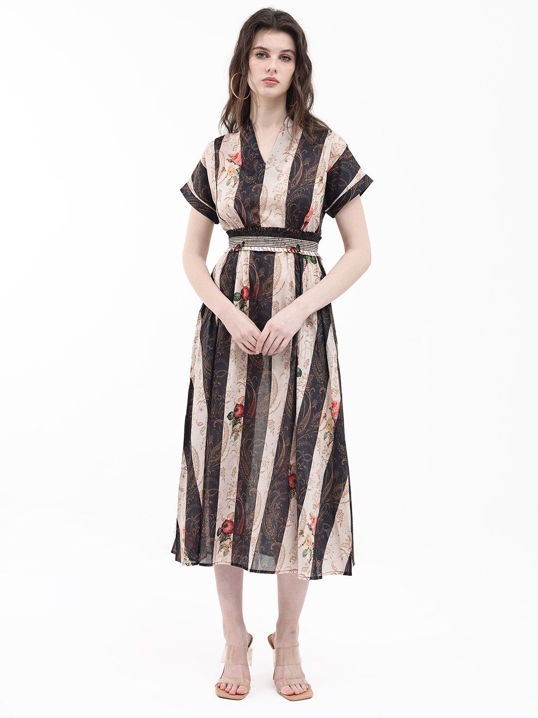 RAREISM Striped A-Line Midi Dress