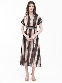 RAREISM Striped A-Line Midi Dress