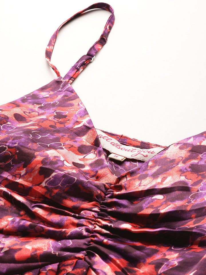 all about you Floral Print Accordion Pleated Ruched A-Line Dress