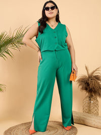 CURVY STREET Plus Size Green V-Neck Waistcoat
