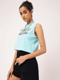 Grunge Keep Vibing Printed Sleeveless Crop T-shirt