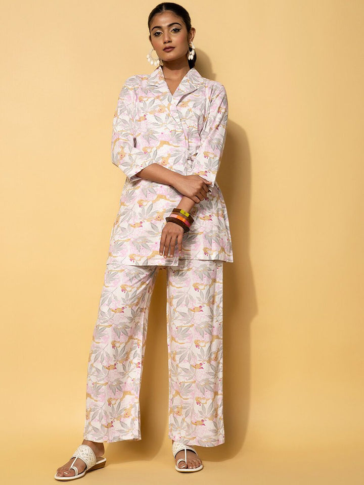 Libas Floral Printed Coat With Palazzo Co-Ords