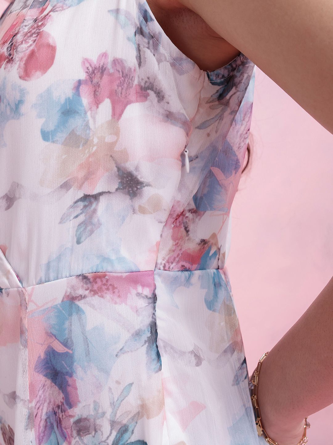 DressBerry Floral Print Paneled Empire Midi Dress