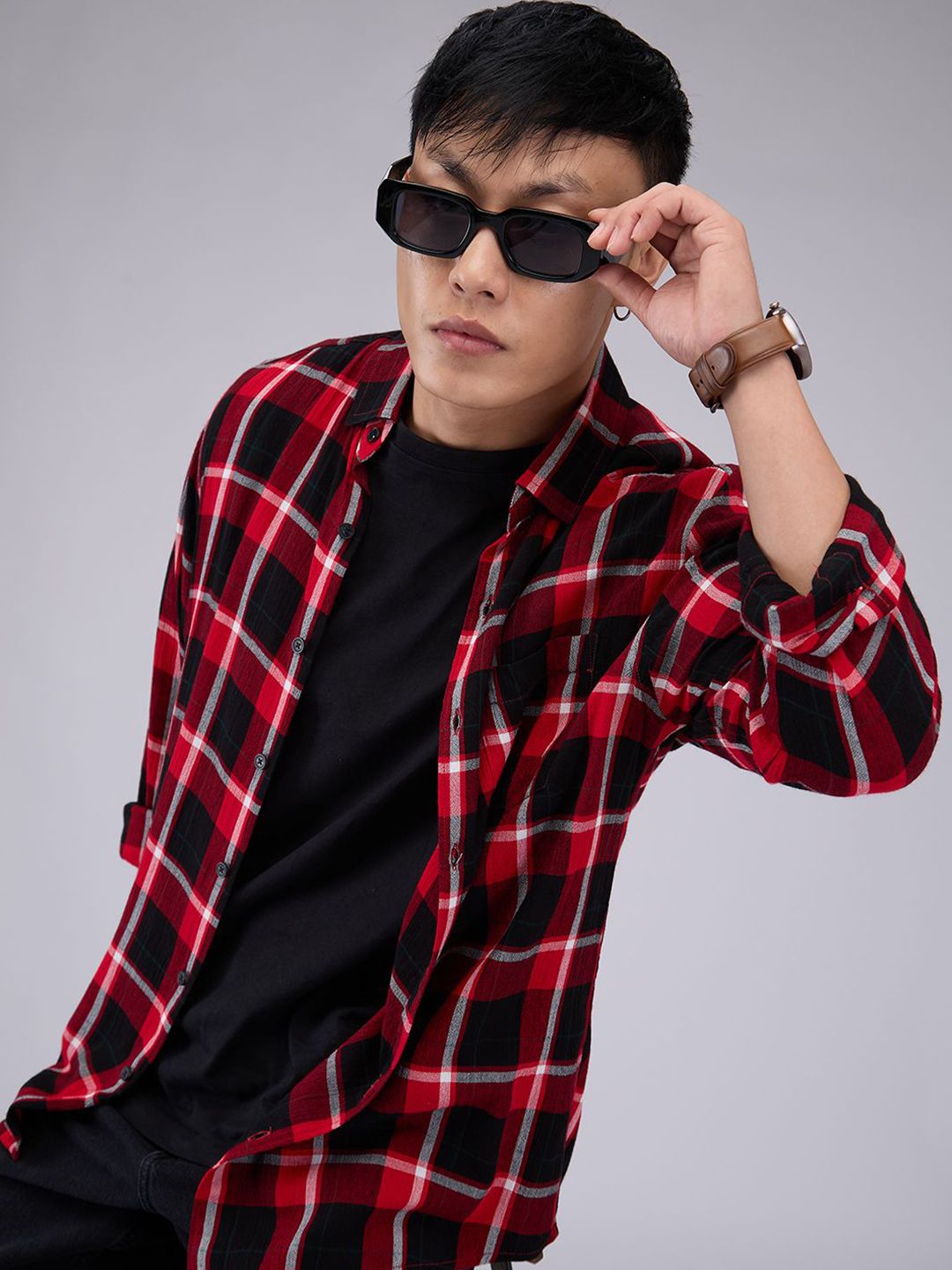 VASTRADO Men Classic Slim Fit Opaque Checked Casual Shirt