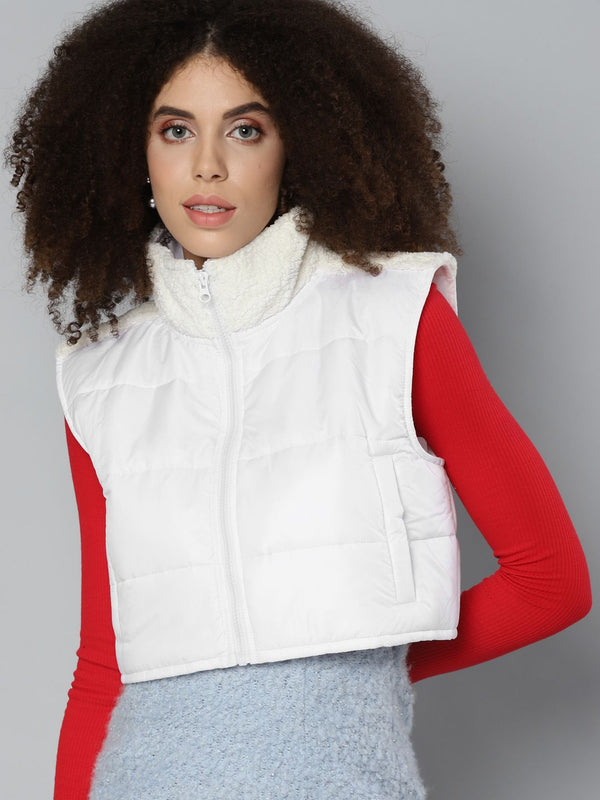 SASSAFRAS Women White Crop Padded Jacket
