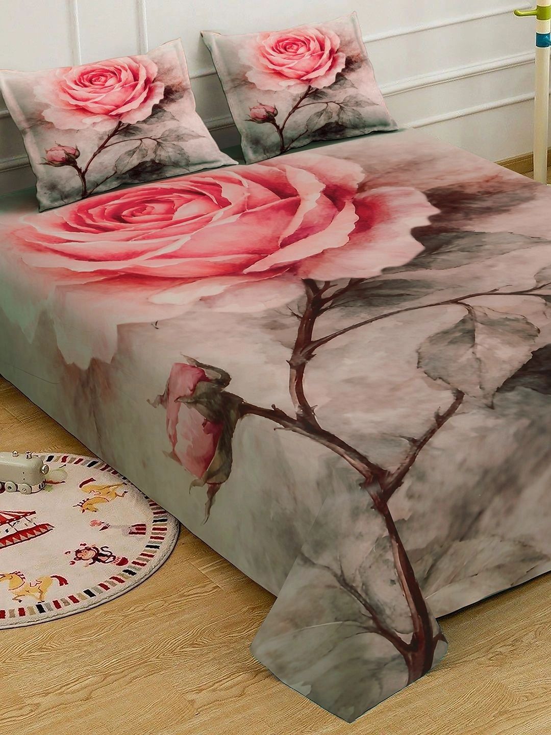 Moda Rapido X KLOTTHE Bunga Merah Jambu & Coklat 400 TC Cadar King dengan 2 Sarung Bantal
