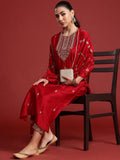 Indo Era Ethnic Motifs Embroidered Sequinned Kurta With Trousers & Dupatta