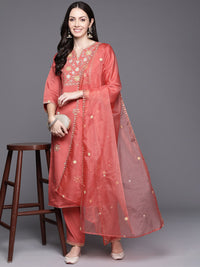 Indo Era Women Floral Embroidered Regular Sequinned Kurta with Trousers & With Dupatta