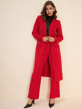 Antheaa Red Shawl Neck Long Line Coat & Trousers Co-Ords Set