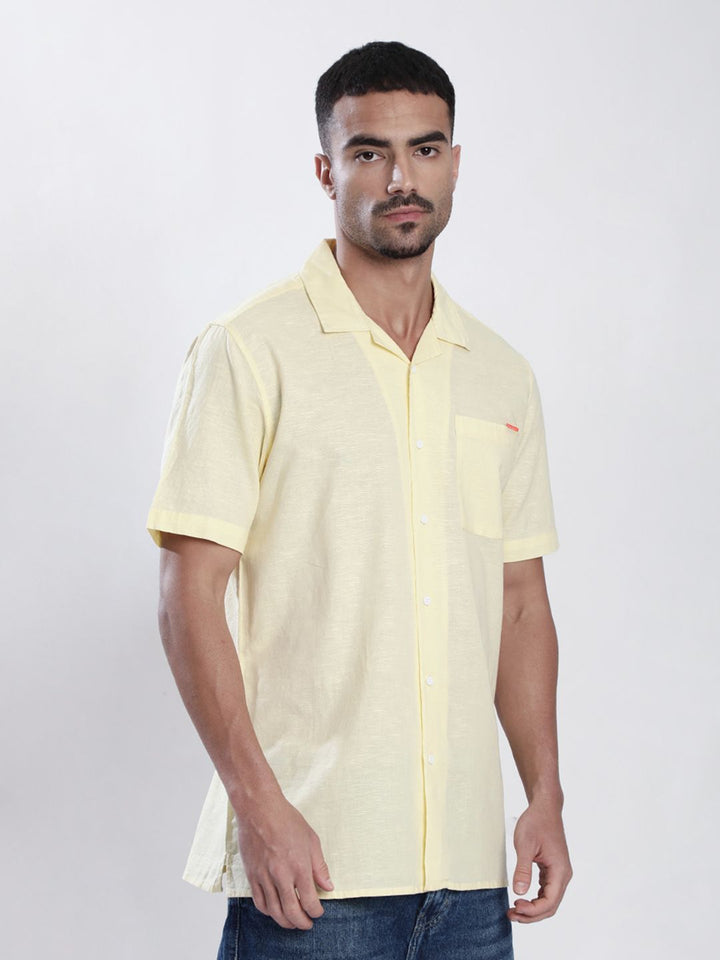 Bene Kleed Men Cuban Collar Cotton Linen Casual Shirt