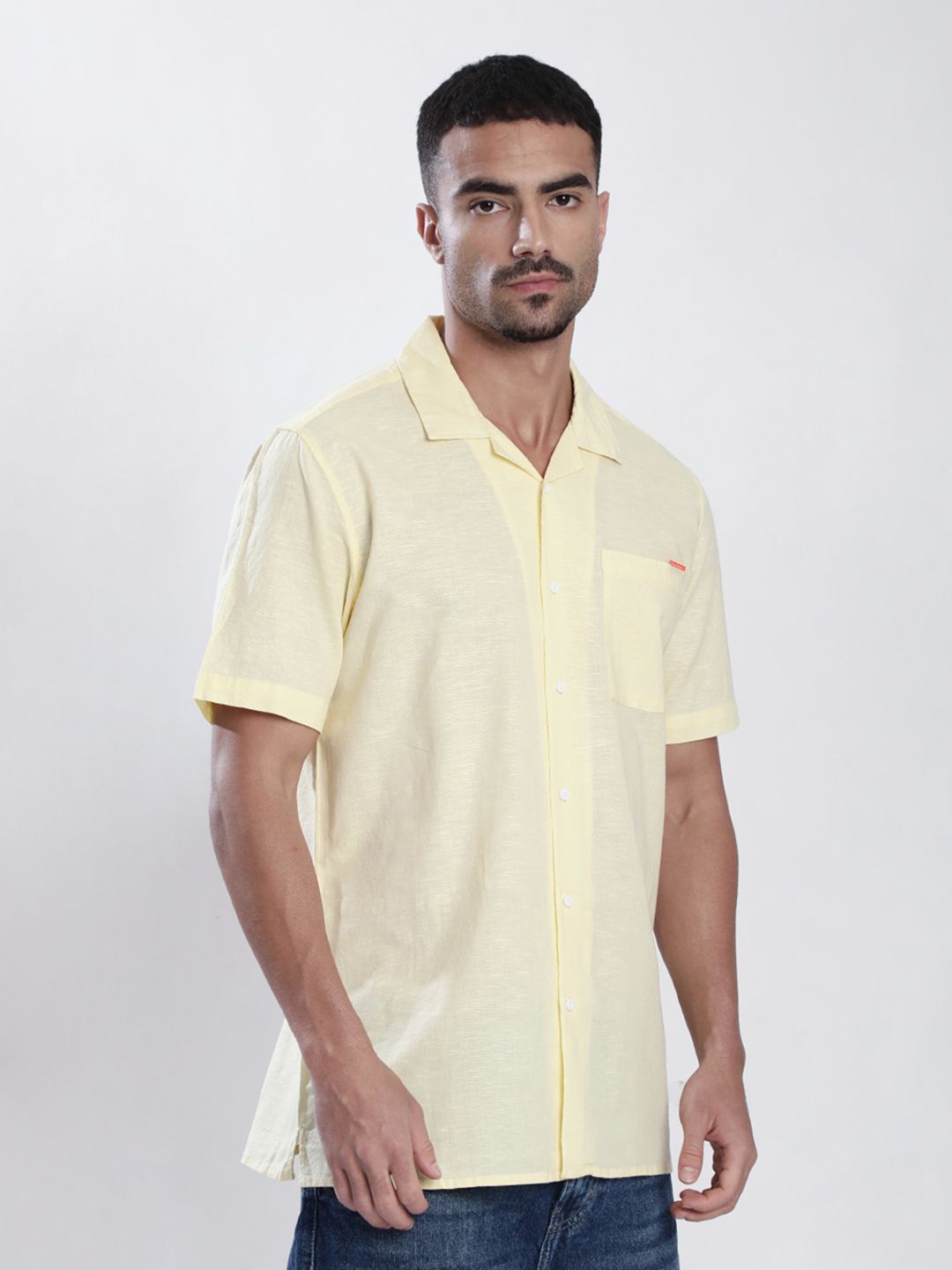 Bene Kleed Men Cuban Collar Cotton Linen Casual Shirt