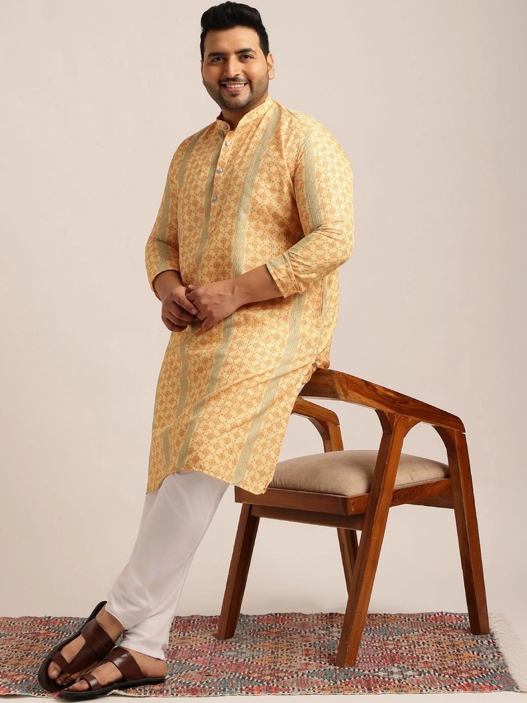 SOJANYA PLUS Lelaki Motif Etnik Cetakan Indie Kurta