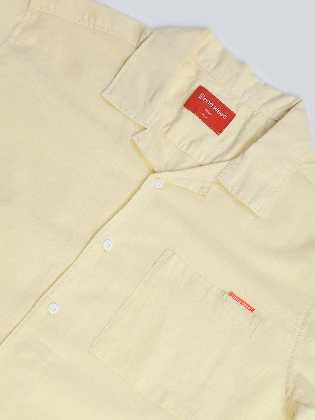 Bene Kleed Men Cuban Collar Cotton Linen Casual Shirt