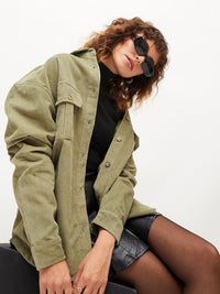 SASSAFRAS Oversized Self Designed Spread Collar Corduroy Pure Cotton Casual Shirt