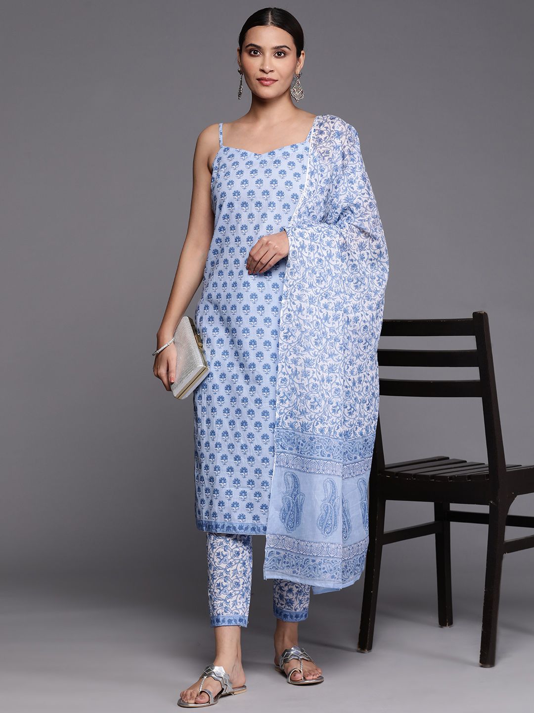 Libas Women Floral Printed Pure Cotton Kurta With Trousers & With Dupatta