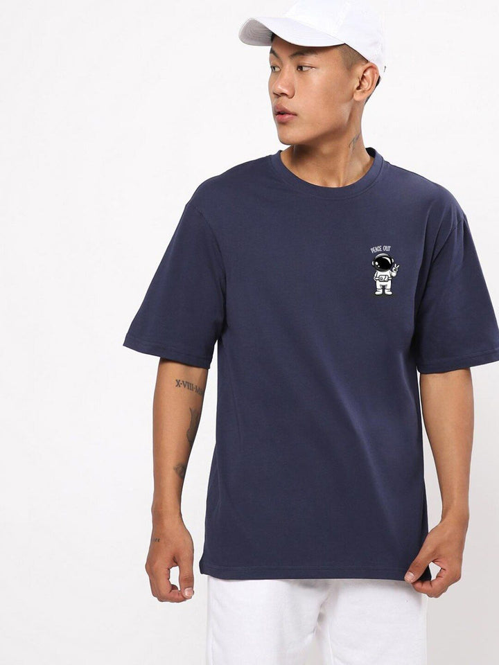 Bewakoof Men Peace Out Astronaut Graphic Print Oversized T-shirt