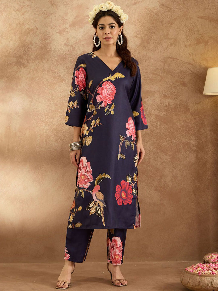 Indo Era Women Floral Printed Regular Kurta with Trousers