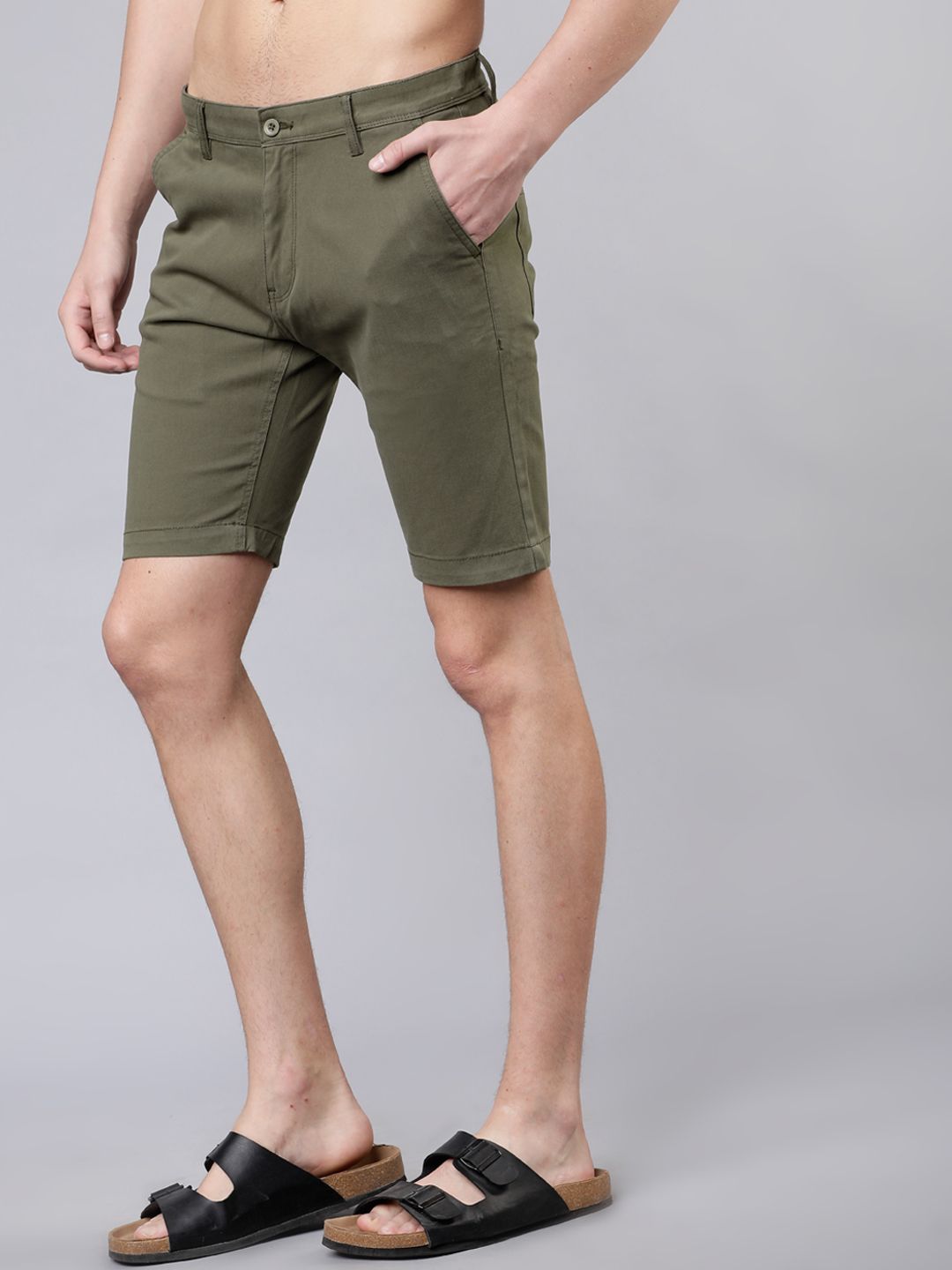 HIGHLANDER Men Olive Green Solid Slim Fit Chino Shorts