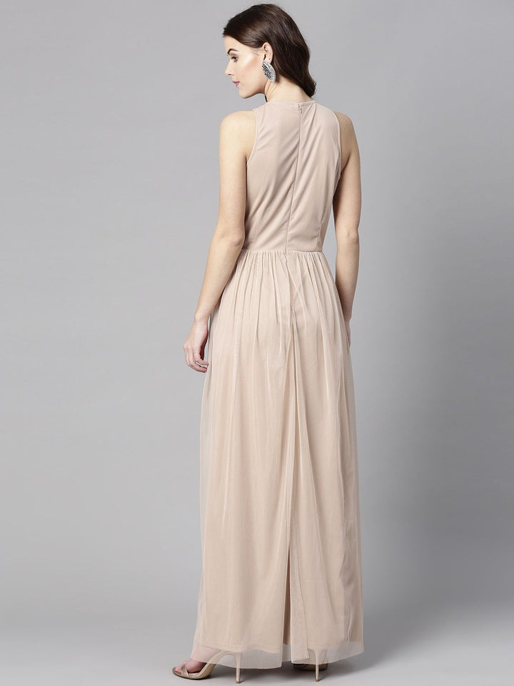 STREET 9 Women Beige Solid Maxi Dress with Embellished Detail