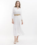 RAREISM Mandarin Collar Cuffed Sleeves Gathered Tiered Fit & Flare Midi Dress