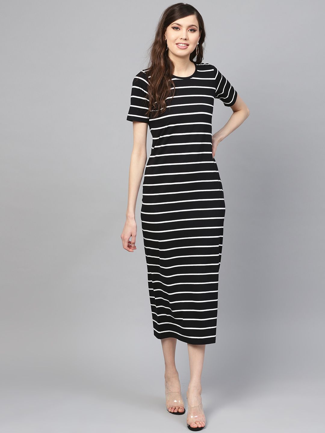 SASSAFRAS Black & White Striped T-shirt Dress