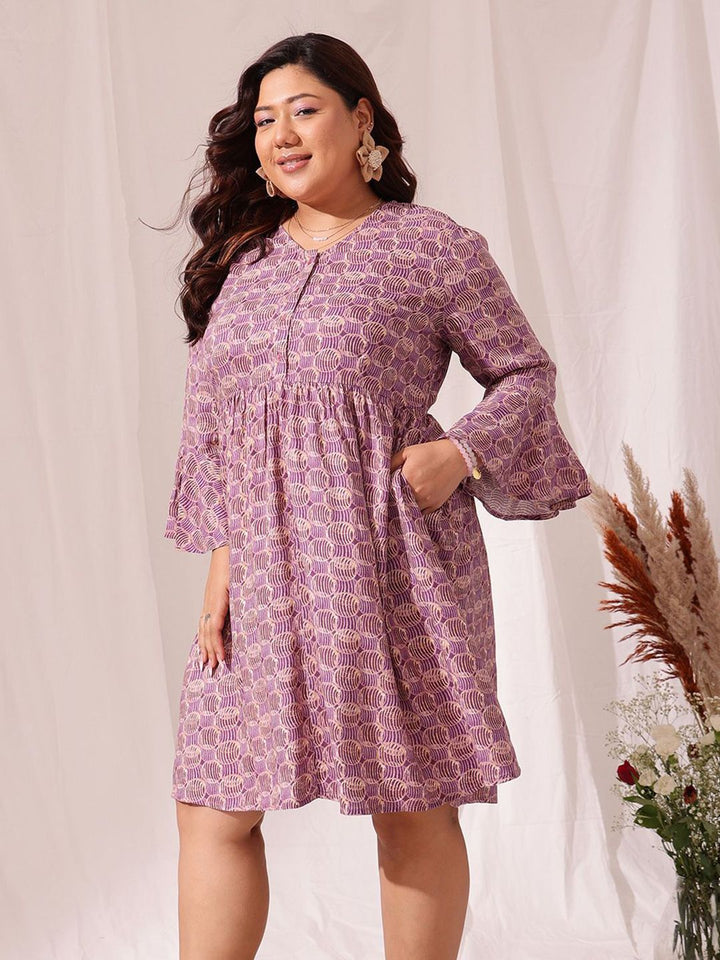 CURVY STREET Plus Size Floral Printed Bell Sleeve Fit & Flare Dress