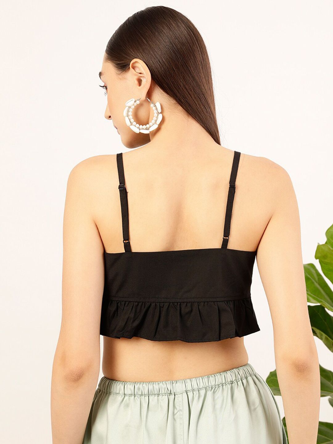 STREET 9 Black Shoulder Straps Cotton Bralette Top
