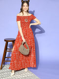 Berrylush Women Gorgeous Red Floral Volume Play Dress