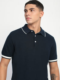THE BEAR HOUSE Men Solid Polo Collar Cotton T-shirt