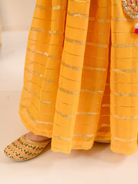 pspeaches Girls Bandhani Printed Kurta & Striped Skirt with Ethnic Belt