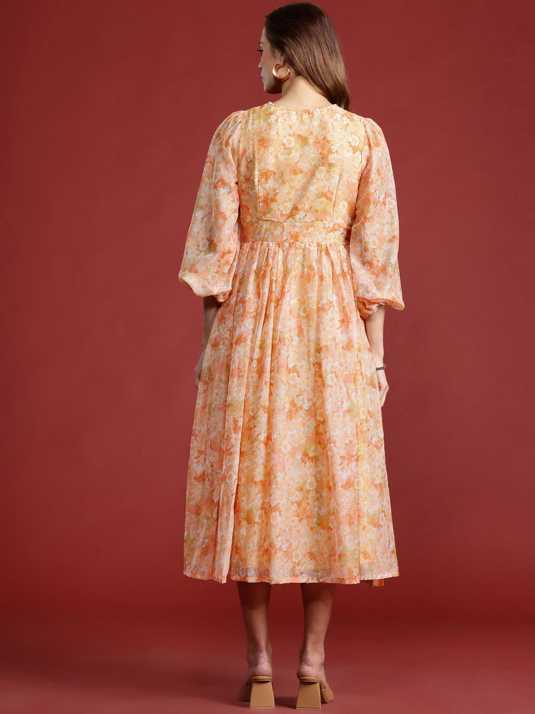 all about you Floral Print Puff Sleeve A-Line Midi Dress