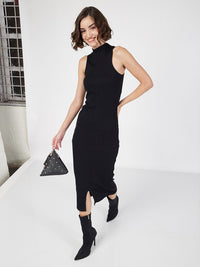 SASSAFRAS High Neck Sleeveless Midi Sheath Dress