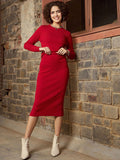 SASSAFRAS Red Ribbed Sweater With Pencil Skirt