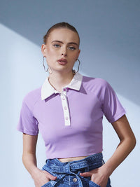 STREET 9 Polo Collar Short Raglan Sleeves Slim Fit T-shirt