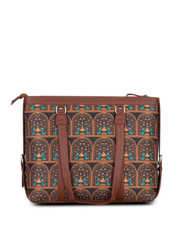 ZOUK Women Brown Ethnic Motifs Printed Structured Tote Bag