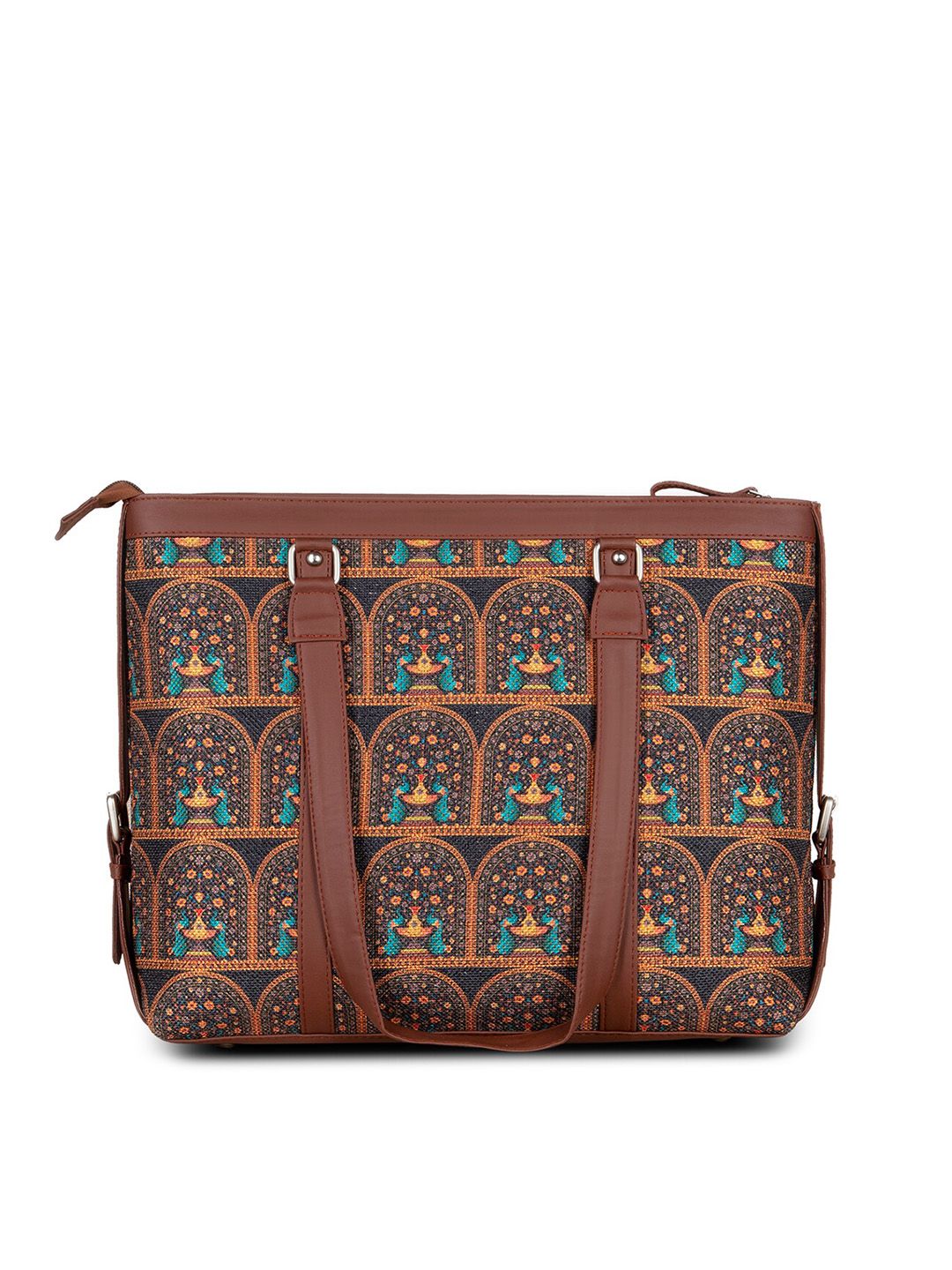 ZOUK Women Brown Ethnic Motifs Printed Structured Tote Bag